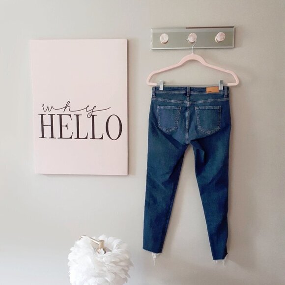 NWOT Zara blue mid-rise skinny denim jeans with sparkly racer stripe detail, 6 - Picture 4 of 9